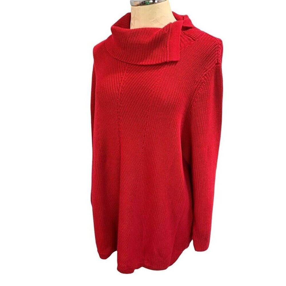 2X Talbots Woman Red Foldover Neckline Soft Cotton Modal Sweater